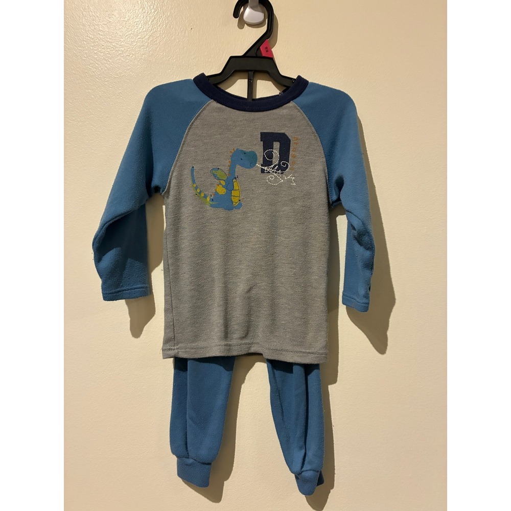 Carters 2000s Toddler Boys Blue Gray Dragon Pajama Set 2pc Size 3T